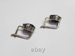 Vintage Soviet Women's Earrings Russian Sterling Silver 875 Sapphire Stone USSR