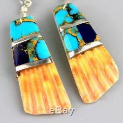 Vintage Spiny Oyster Turquoise Sterling Silver Shell Earrings Southwest Dangle