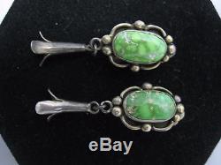 Vintage Squash Blossom Necklace & Earrings, Sterling & Rare Lime Green Turquoise