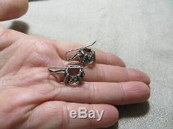 Vintage Stephen Dweck Sterling 925 Rock Crystal Hook Earrings Repousse Ornate 1