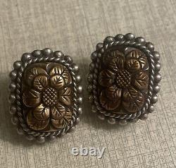 Vintage Stephen Dweck Sterling Flower Clip On Earrings