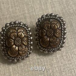 Vintage Stephen Dweck Sterling Flower Clip On Earrings