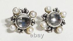 Vintage Stephen Dweck Sterling Silver Pearl & Faceted Quartz Clip On Earrings
