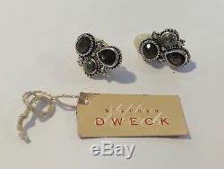 Vintage Stephen Dweck smoky topaz pyrite sterling silver 925 clip on earrings