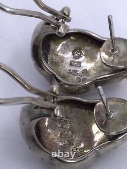 Vintage Sterling & 18k Gold Asch Grossbart Earrings Inlaid Gems (s661)