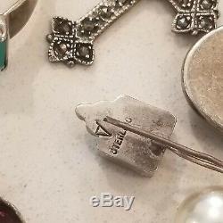 Vintage Sterling 925 LOT Rings, Pair Earrings 1 Amethyst Bracelet 4 Necklaces Lot