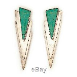 Vintage Sterling 925 Silver Native Navajo Cripple Creek Turquoise HUGE Earrings
