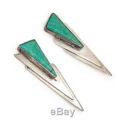 Vintage Sterling 925 Silver Native Navajo Cripple Creek Turquoise HUGE Earrings