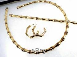 Vintage Sterling Bamboo Link Necklace Bracelet Earrings Vermeil IBB Italy