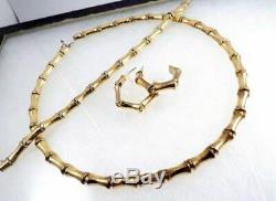 Vintage Sterling Bamboo Link Necklace Bracelet Earrings Vermeil IBB Italy