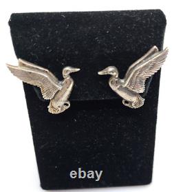 Vintage Sterling Duck Clip Earrings Lynn Bogue Hunt