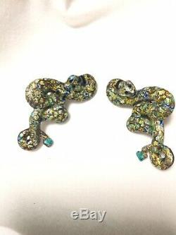 Vintage Sterling Enamel Margot De Taxco Snake Earrings