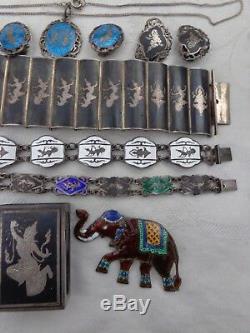 Vintage Sterling Enamel Siam Multi Color Bracelet Pin Earrings MIX Lot Estate