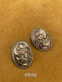 Vintage Sterling Hand Engraved clip on Earrings