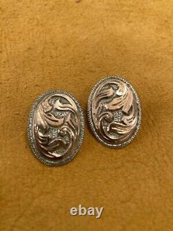 Vintage Sterling Hand Engraved clip on Earrings