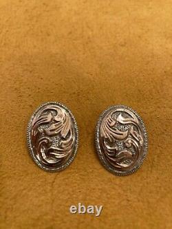 Vintage Sterling Hand Engraved clip on Earrings