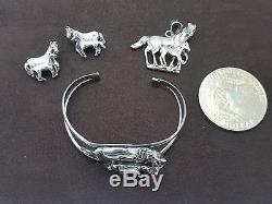 Vintage Sterling Handmade 3-D Horse Bangle, Charm, Earrings in Excellent Cond