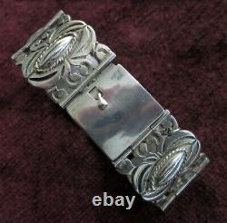 Vintage Sterling Heavy Mexico Bracelet 53 Grams, Wearable 6 5/8, 1.02 In Wide