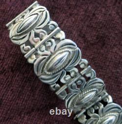 Vintage Sterling Heavy Mexico Bracelet 53 Grams, Wearable 6 5/8, 1.02 In Wide