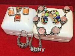 Vintage Sterling Jewelry Lot Southwestern Earrings Bracelet Pendant Gemstone