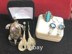 Vintage Sterling Lot Jewelry Southwestern Ring Earrings Ys Pin Taxco Turtle