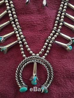 Vintage Sterling Navajo Squash Blossom Necklace/Earrings