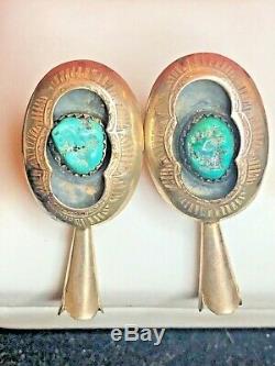 Vintage Sterling Old Pawn Native American Earrings Squash Blossom Turquoise