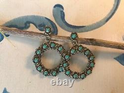 Vintage Sterling Petit Point Turquoise Earrings Estate Find