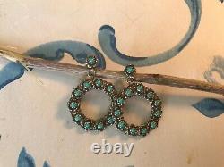 Vintage Sterling Petit Point Turquoise Earrings Estate Find