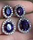 Vintage Sterling Purple Glass Rhinestones Dangle Drop Clip On Earrings Sparkly