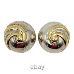 Vintage Sterling Silver & 14K GOLD Two Tone Twirl Button Earrings MARKED