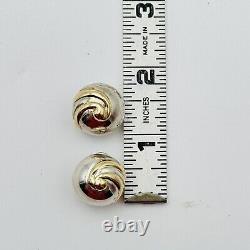 Vintage Sterling Silver & 14K GOLD Two Tone Twirl Button Earrings MARKED