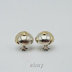 Vintage Sterling Silver & 14K GOLD Two Tone Twirl Button Earrings MARKED