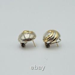 Vintage Sterling Silver & 14K GOLD Two Tone Twirl Button Earrings MARKED