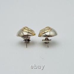 Vintage Sterling Silver & 14K GOLD Two Tone Twirl Button Earrings MARKED