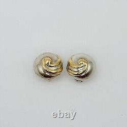 Vintage Sterling Silver & 14K GOLD Two Tone Twirl Button Earrings MARKED