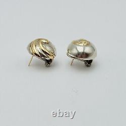 Vintage Sterling Silver & 14K GOLD Two Tone Twirl Button Earrings MARKED