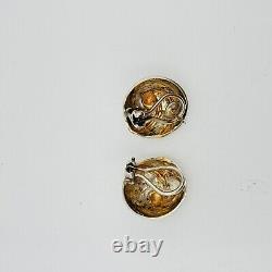 Vintage Sterling Silver & 14K GOLD Two Tone Twirl Button Earrings MARKED