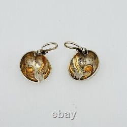 Vintage Sterling Silver & 14K GOLD Two Tone Twirl Button Earrings MARKED