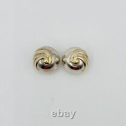 Vintage Sterling Silver & 14K GOLD Two Tone Twirl Button Earrings MARKED