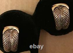 Vintage Sterling Silver 14K Gold Huggie Hoop Post Back Pierced Ear Earrings-80s
