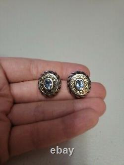 Vintage Sterling Silver 14k Gemstone Pierced Earrings