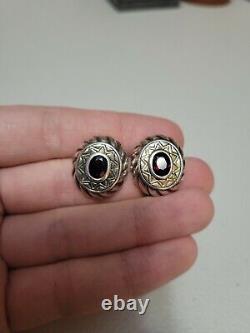 Vintage Sterling Silver 14k Gemstone Pierced Earrings
