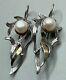 Vintage Sterling Silver 14k Gold With Natural Pearl Pierced Earrings