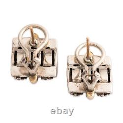 Vintage Sterling Silver & 14k Yellow Gold Two Tone Omega Earrings