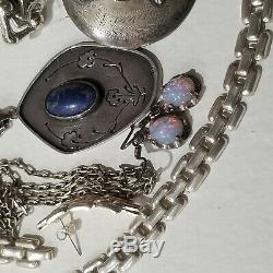 Vintage Sterling Silver 3 Pairs Opal Earrings Brooch 2 Lapis Necklace Lot