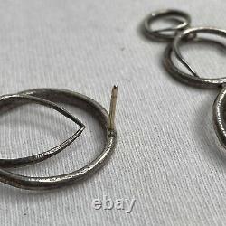 Vintage Sterling Silver 585 Brutalist Long Dangle Pierced Earrings Modernist