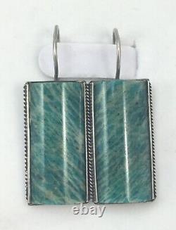 Vintage Sterling Silver 875 Amazanite Earrings USSR, Royal Silver Earrings 875