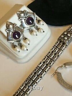 Vintage Sterling Silver 925 1 Bracelet 3 Amethyst Pierced Earrings Ring 9 Lot