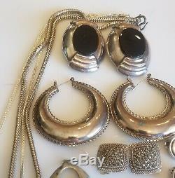 Vintage Sterling Silver 925 5 Earrings Mexico HK US Earrings Necklace Lot